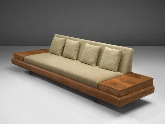 Beech sofa with two side tables and drawers - Chic sofa